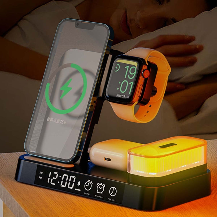 A37 30W 3-in-1 Wireless Charging Phone Stand with RGB Night Light & Alarm Clock & Watch Charger For Apple Function(White)