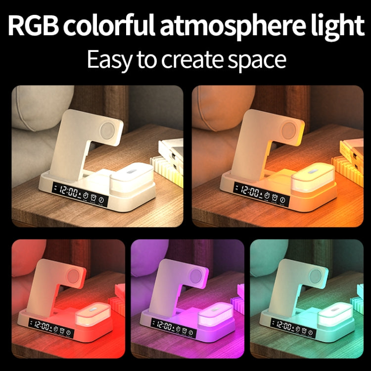 A37 30W 3-in-1 Wireless Charging Phone Stand with RGB Night Light & Alarm Clock & Watch Charger For Apple Function(White)