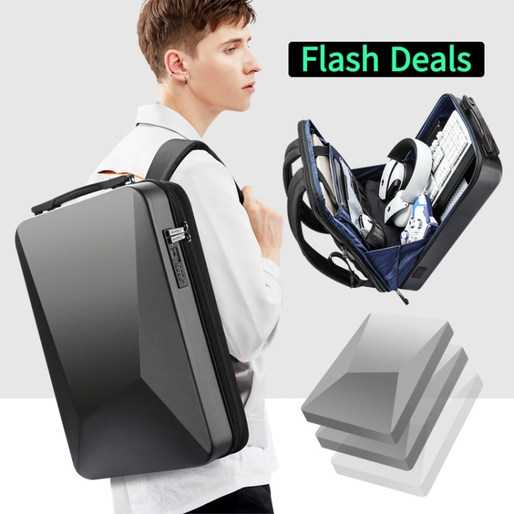 Bopai 61-93318A Hard Shell Water-resistant Expandable Backpack with USB Charging Hole, Spec: Password (Black)