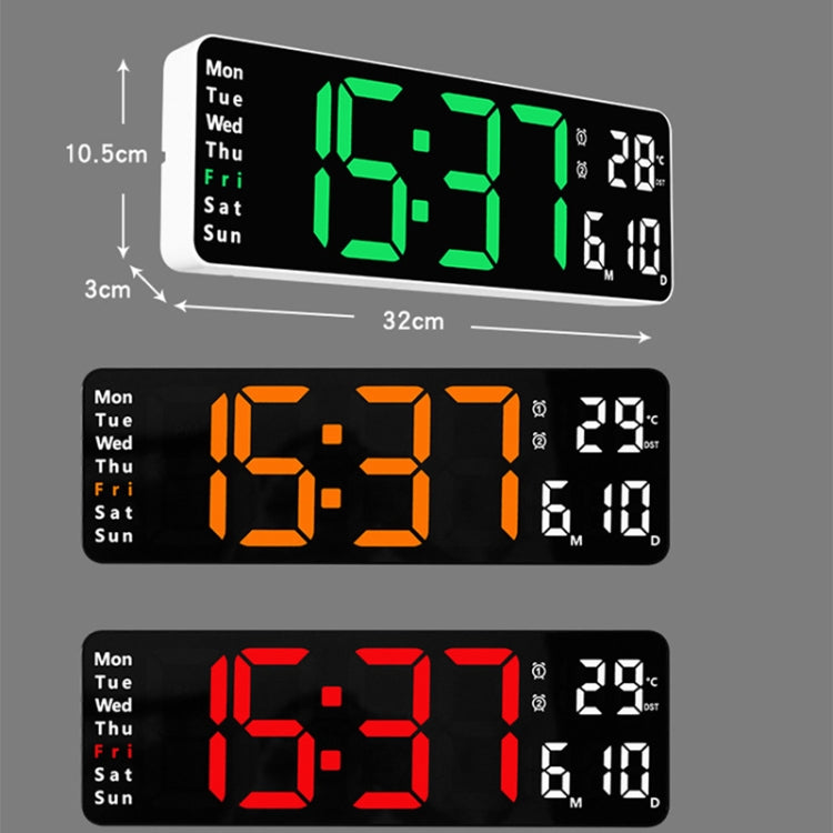 6629 13 Inch Multifunctional LED Living Room Large Screen Wall Clock(White Shell Red Light)