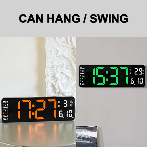 6629 13 Inch Multifunctional LED Living Room Large Screen Wall Clock(Black Shell Red Light)