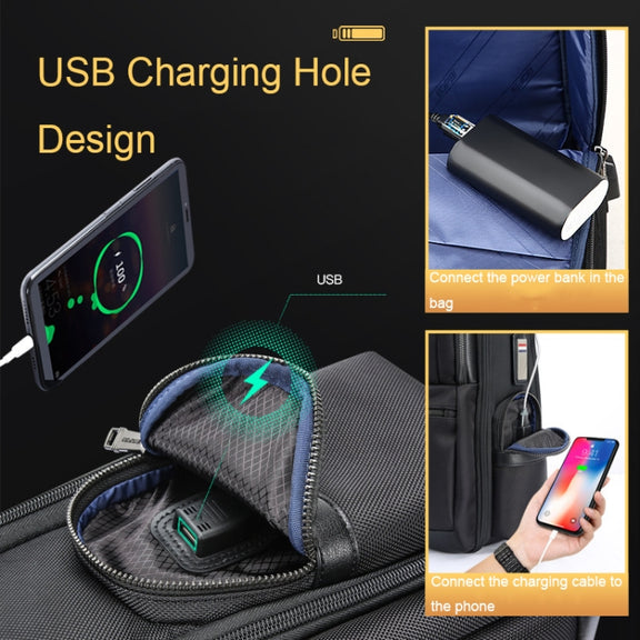 Bopai 61-86611 Multifunctional Wear-resistant Anti-theft Laptop Backpack with USB Charging Hole(Black)