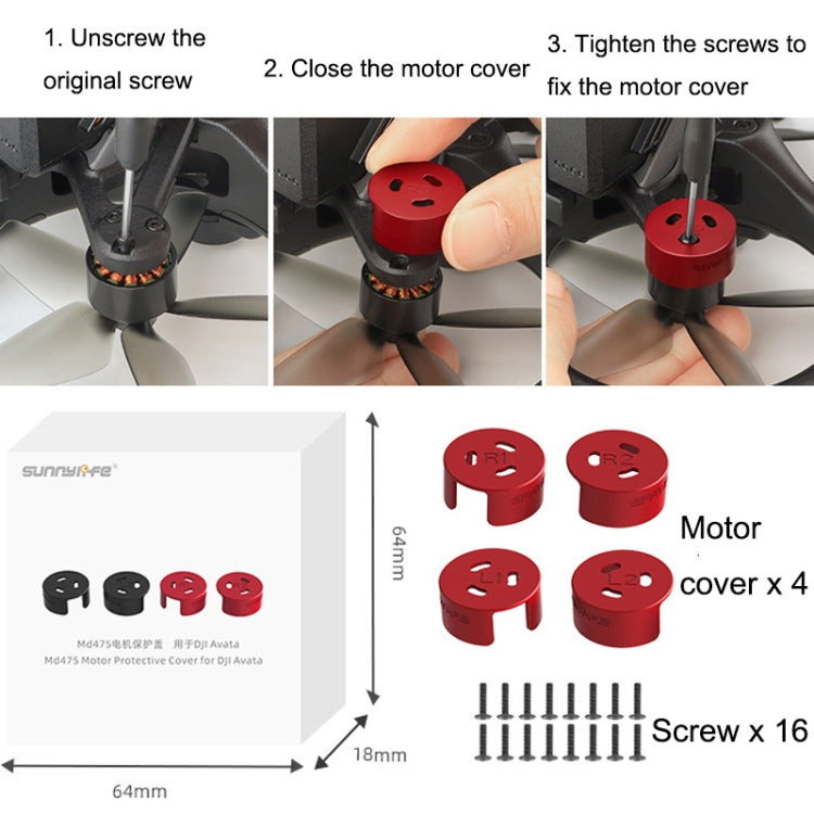 4 PCS / Set Sunnylife AT-MD475 Dust-proof Water-resistant Aluminum Alloy Motor Cover For DJI Avata(Black)