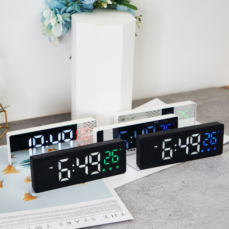 0715 Voice-activated LED Mute Date Temperature Display Electronic Clock(Black Surface Green Light)