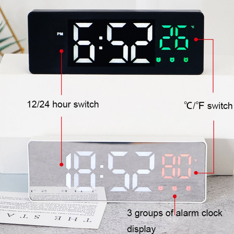 0715 Voice-activated LED Mute Date Temperature Display Electronic Clock(Black Shell Green Light)