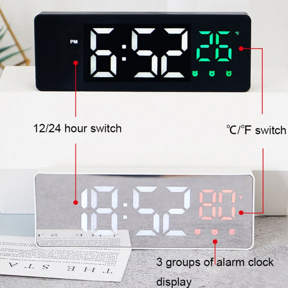 0715 Voice-activated LED Mute Date Temperature Display Electronic Clock(Black Shell Green Light)