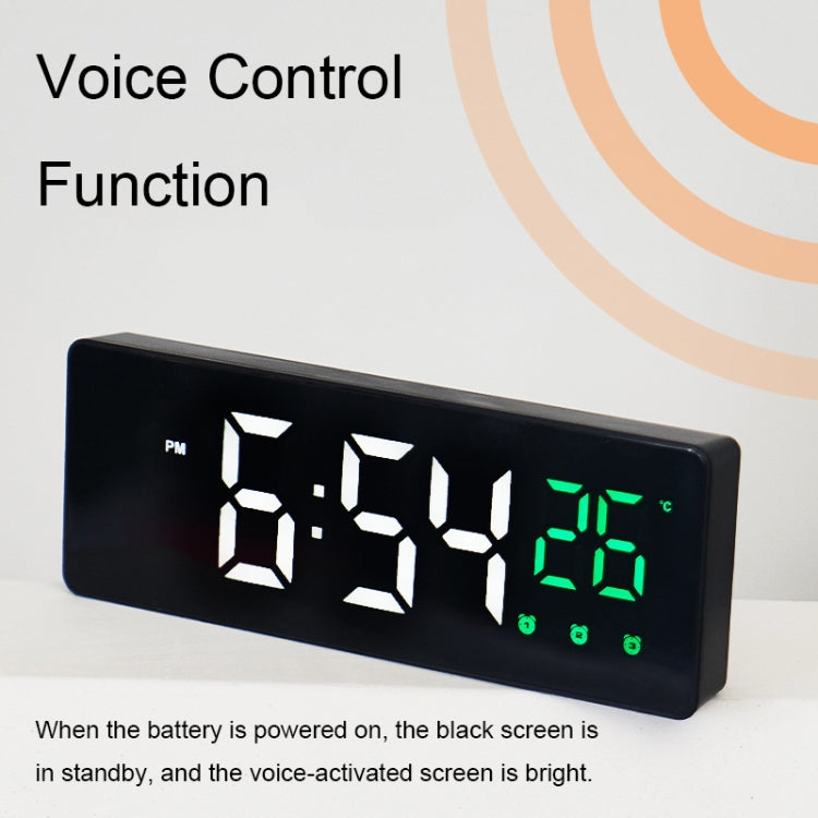 0715 Voice-activated LED Mute Date Temperature Display Electronic Clock(Black Surface Green Light)
