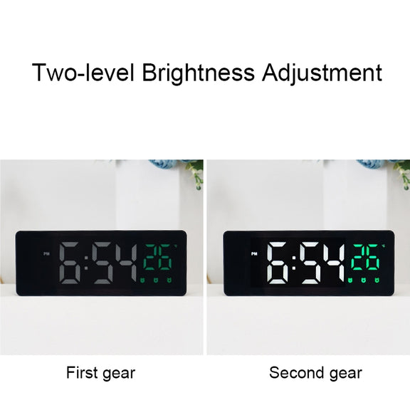 0715 Voice-activated LED Mute Date Temperature Display Electronic Clock(White Shell Blue Light)