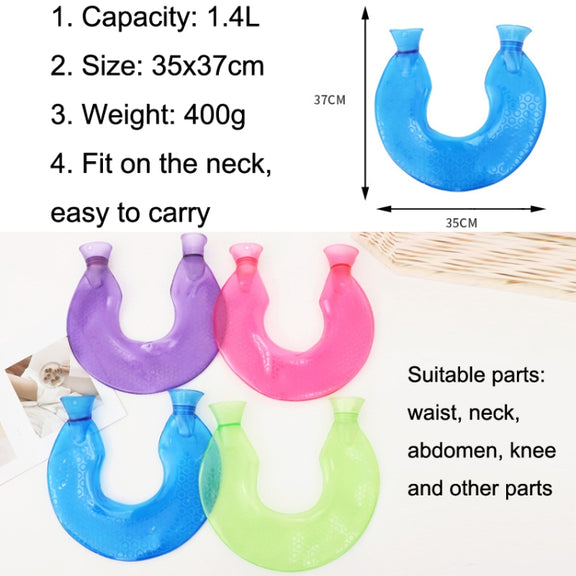 U-shaped PVC Hot Compress Shoulder And Neck Explosion-proof Water Injection Hot Water Bag(Blue + Gray Knitted)