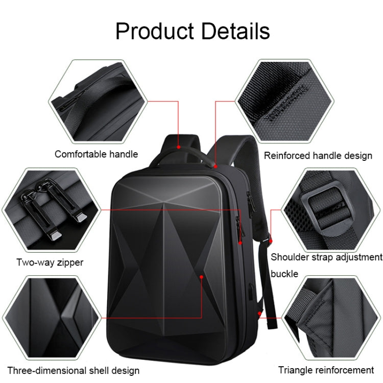 160 Large Capacity ABS Water-resistant Laptop Backpack with USB Charging Port(Black)