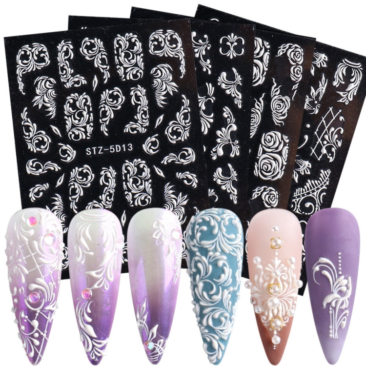 5D Three-dimensional Carved Nail Art Stickers Rose Pattern Embossed Nail Stickers(Stz-5D14)
