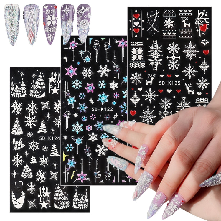 3 PCS 5D Embossed Nail Stickers Christmas Snowflake Elk Nail Stickers(5D-K122)