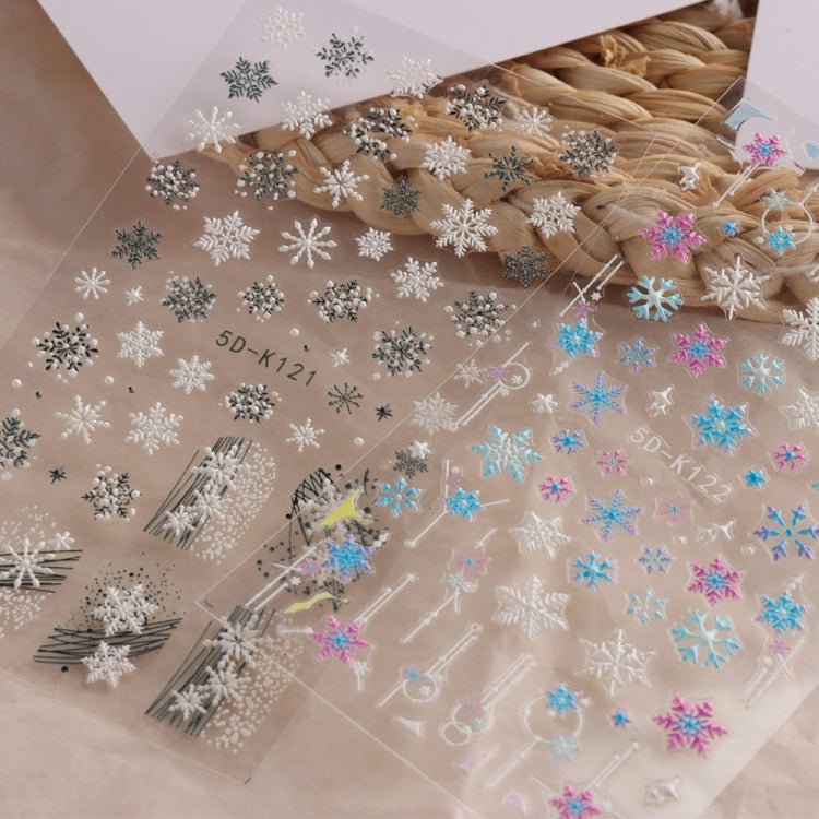 3 PCS 5D Embossed Nail Stickers Christmas Snowflake Elk Nail Stickers(5D-K126)