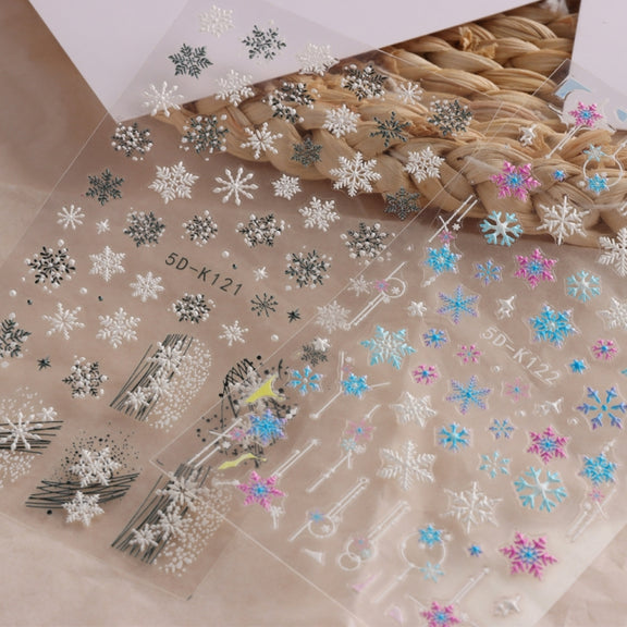 3 PCS 5D Embossed Nail Stickers Christmas Snowflake Elk Nail Stickers(5D-K119)