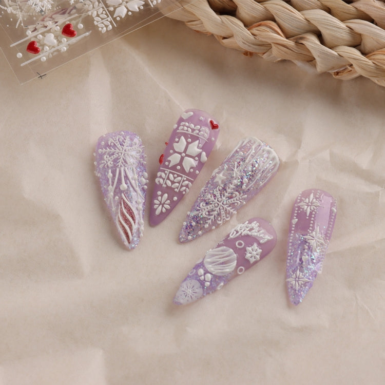 3 PCS 5D Embossed Nail Stickers Christmas Snowflake Elk Nail Stickers(5D-K027)