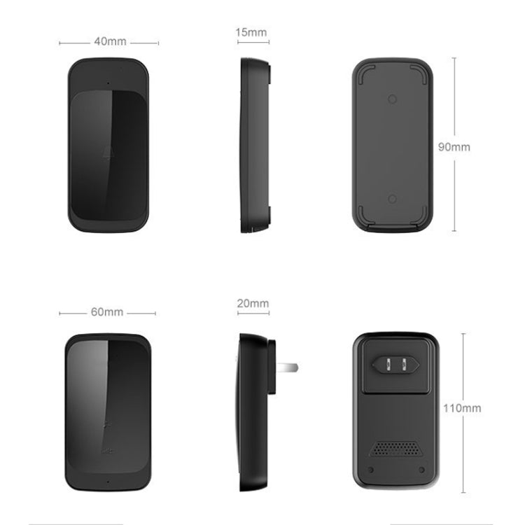 C03 1 For 1 Home Wireless IP44 Water-resistant Touch Sensor Doorbell(EU Plug White)