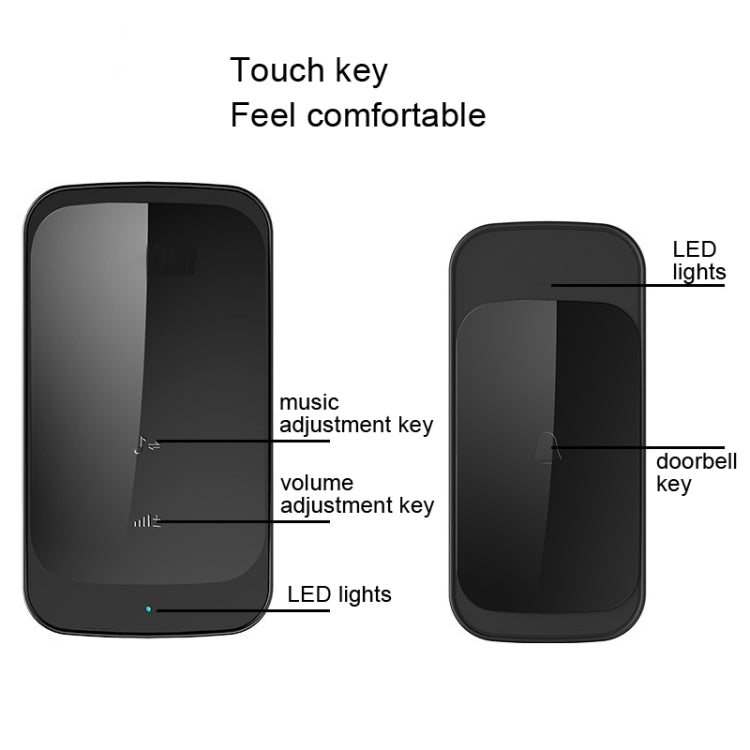 C03 1 For 1 Home Wireless IP44 Water-resistant Touch Sensor Doorbell(US Plug Black)