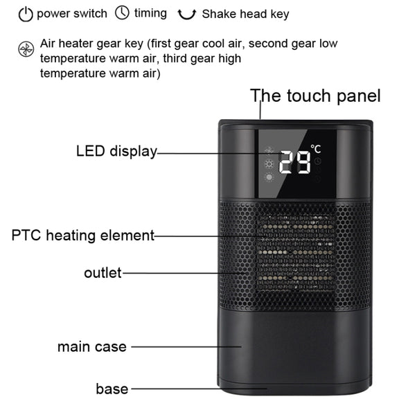 N8 Table Air Heater Indoor Quick Heat Energy Saving Electric Heater,  Specification: EU Plug(Black)