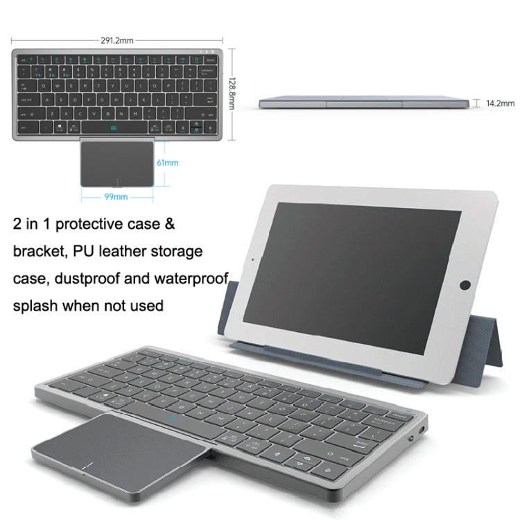 KF8700 78 Keys Hidden Touchpad Portable Tablet Computer Wireless Bluetooth Keypad With PU Leather(Black)