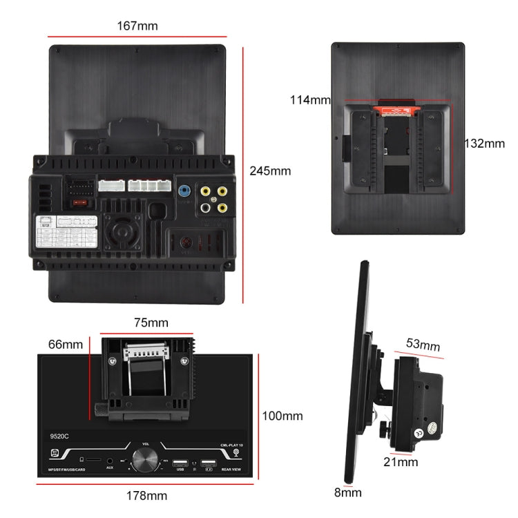 9520C Double Spindle 9.5 inch Vertical Screen Car MP5 Player, Style: Standard+12 Light Camera