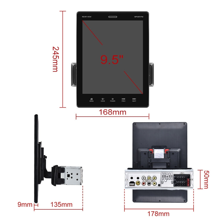 C800 9.5 Inch MP5 Single Butt Carplay Player, Style: Standard+4 Light Camera