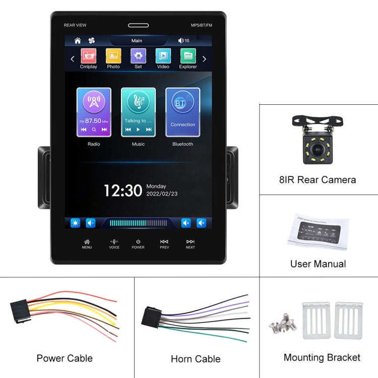 C800 9.5 Inch MP5 Single Butt Carplay Player, Style: Standard+8 Light Camera