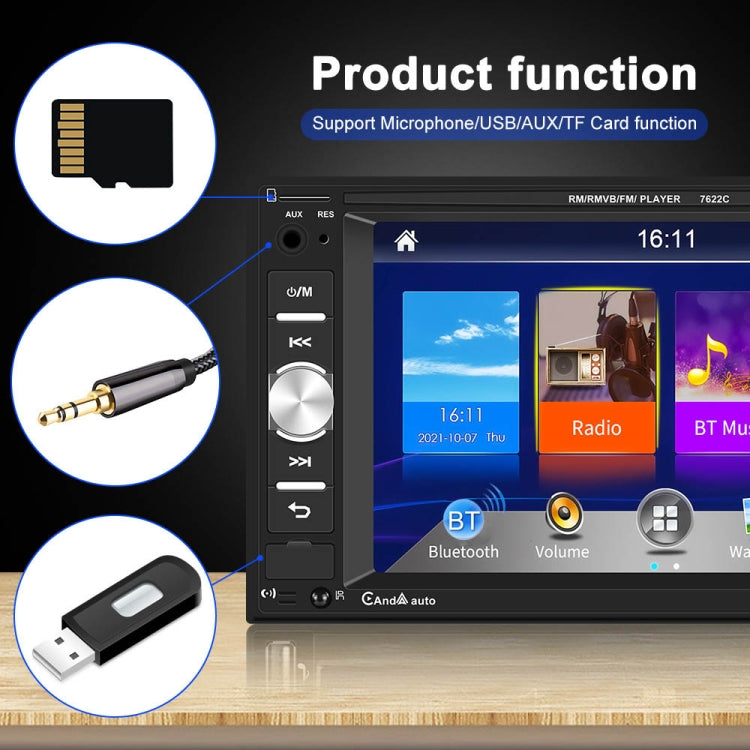 7622C 6.2 inch Dual Spindle HD Car Universal MP5 Carplay Player, Style: Standard+4 Light Camera