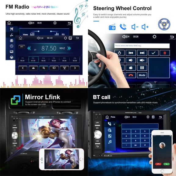 7622C 6.2 inch Dual Spindle HD Car Universal MP5 Carplay Player, Style: Standard+8 Light Camera