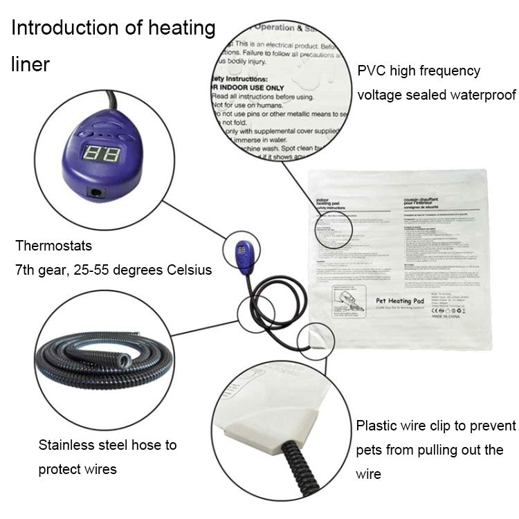 50x50cm Blue 12V Low Voltage Multifunctional Warm Pet Heating Pad Pet Electric Blanket(EU Plug)