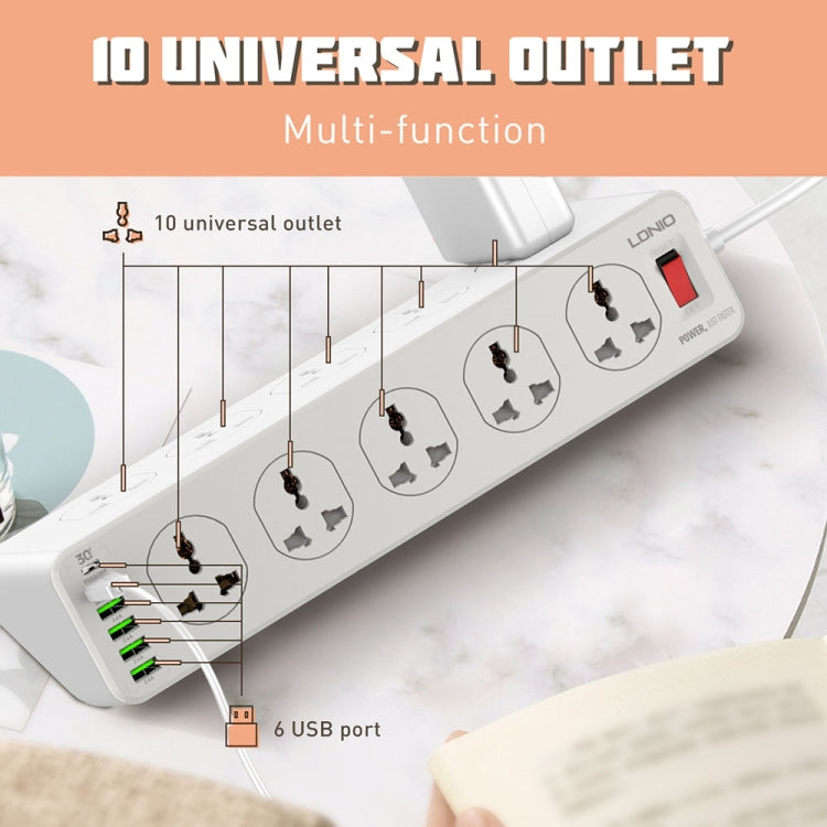 LDNIO SC10610 30W 10+6 Ports Multifunctional Travel Home Office Fast Charging Socket, Spec: UK Plug