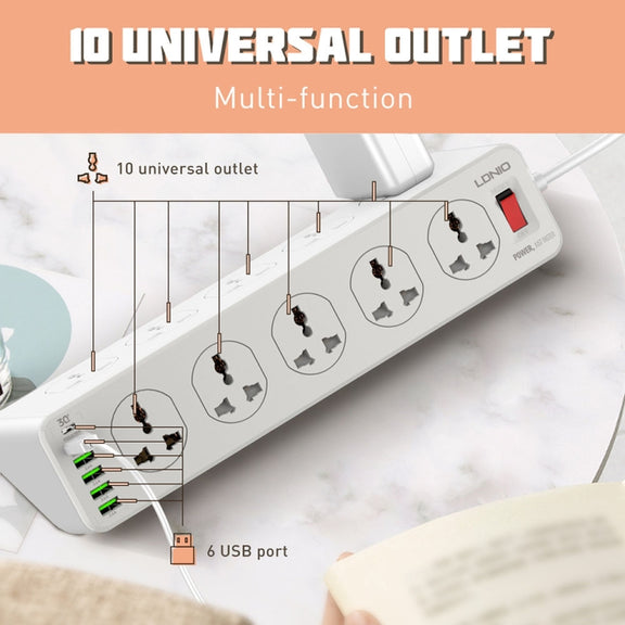LDNIO SC10610 30W 10+6 Ports Multifunctional Travel Home Office Fast Charging Socket, Spec: US Plug