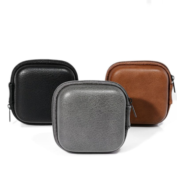 Retro Leather USB Data Cable Storage Bag Earphone Headset Case Pouch Box(Brown)