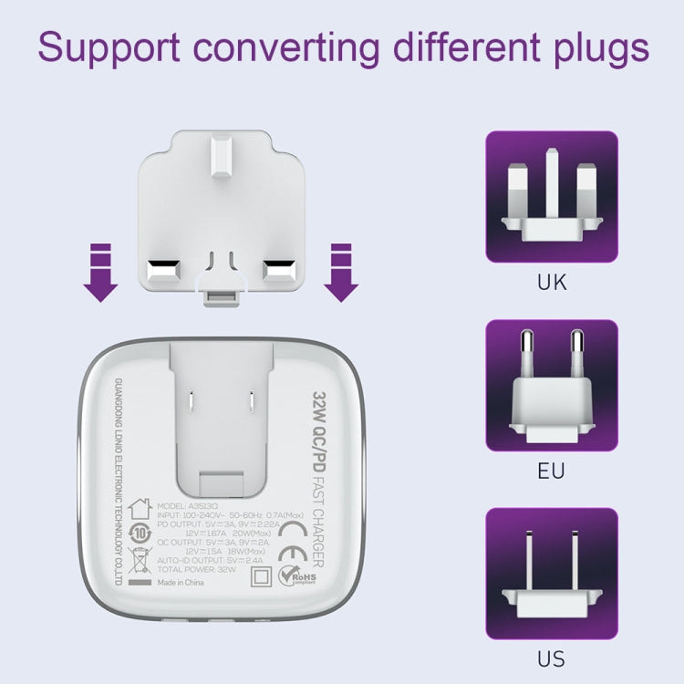 LDNIO A3513Q 32W QC3.0 3 USB Ports Phone Adapter EU Plug with Micro USB Cable