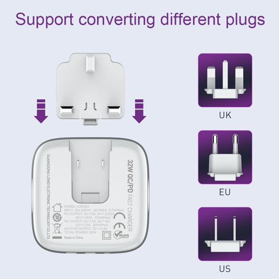 LDNIO A3513Q 32W QC3.0 3 USB Ports Phone Adapter EU Plug with Micro USB Cable