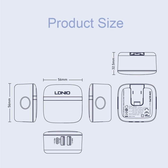 LDNIO A3513Q 32W QC3.0 3 USB Ports Phone Adapter EU Plug with 8 Pin Cable