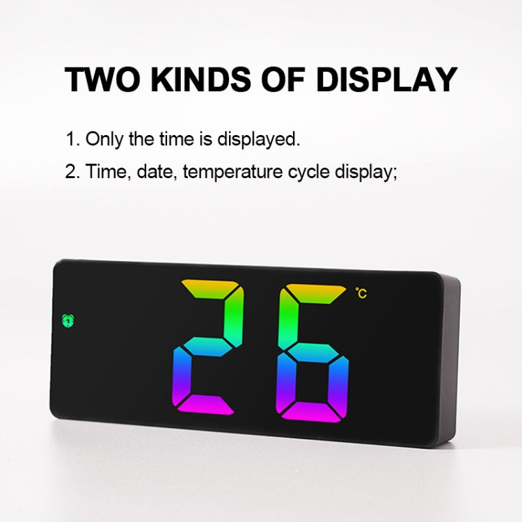 Colorful Fonts LED Electronic Alarm Clock Large Screen Clock(0725  Black Shell Mirror Surface D)