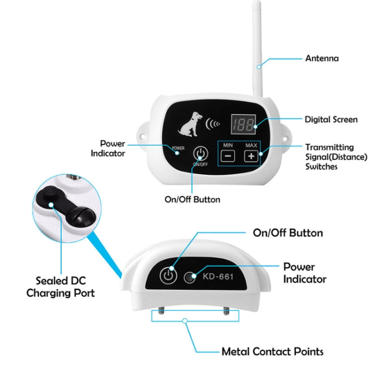KD-661 500m Wireless Electric Dog Pet Fence Shock Collar,Spec: For Three Dog(US Plug)