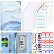A6 Leather Loose-leaf Budget Book Handbook Notepad(Watercolor Blue)
