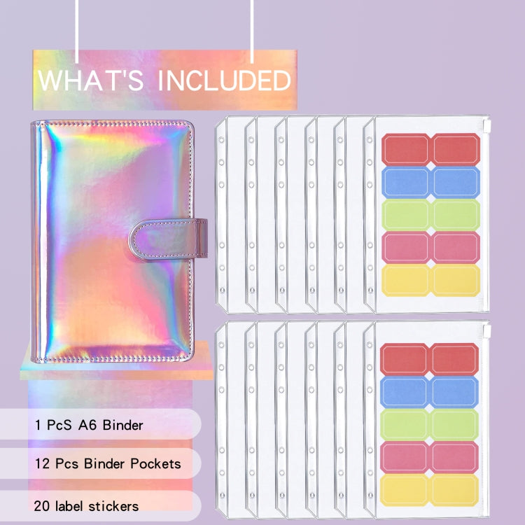 A6 Dazzling Color Loose-leaf Handbook Laser Macaroon PU Cash Budget Book(Blue)