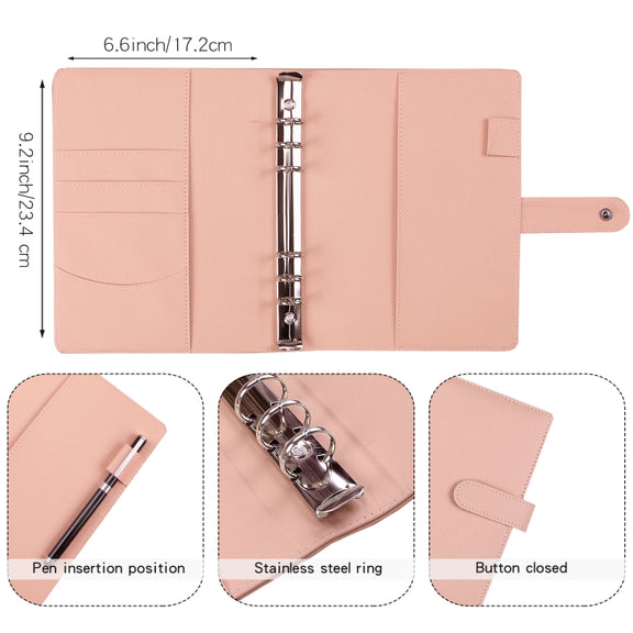 A5 Macaron Notebook PU Loose-leaf Cash Budget Handbook(Pink)