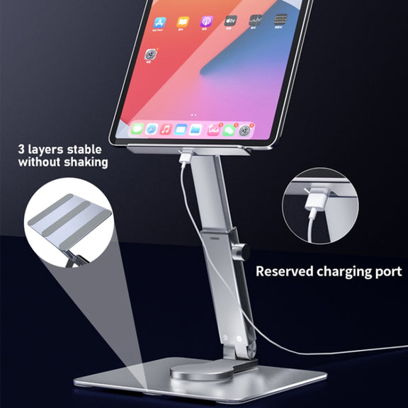 JUNDNE H06 Desktop Folding Phone Stand Portable Telescopic Rotary Tablet Stand(Silver)