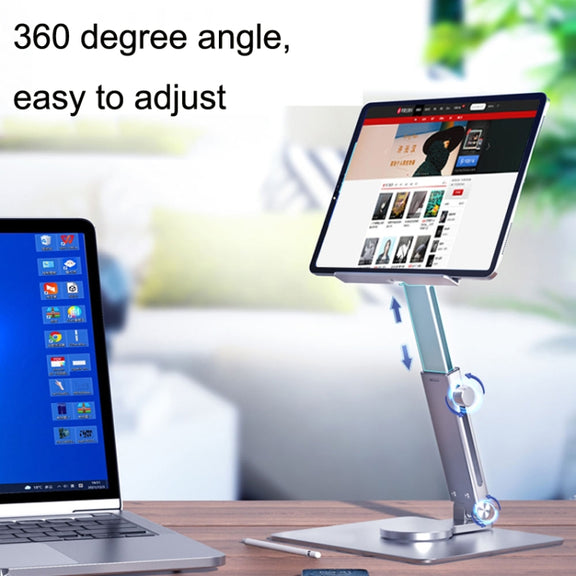 JUNDNE H06 Desktop Folding Phone Stand Portable Telescopic Rotary Tablet Stand(Silver)