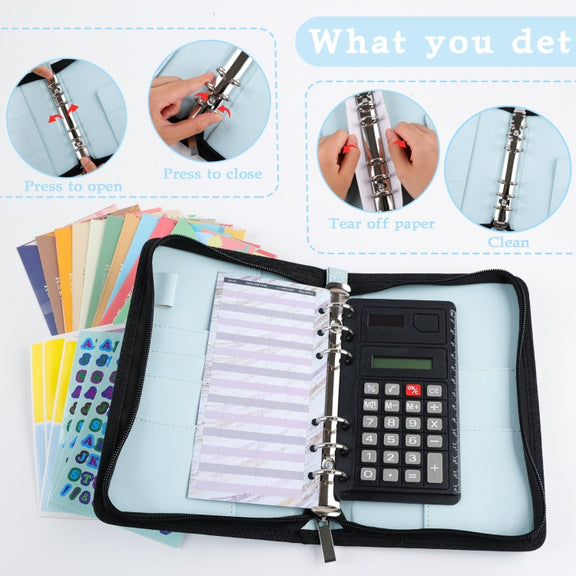 A6 Handheld Zipper Bag Type Large Capacity Cash Budget Book Handbook(Black Gray)