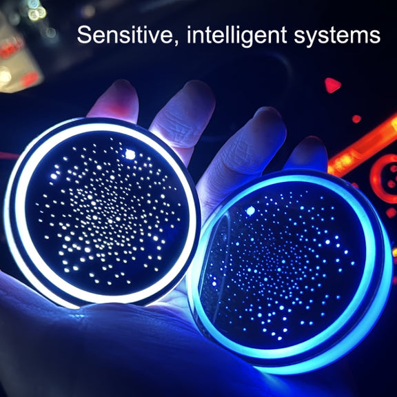 1 Pair Automotive LED Colorful Luminous Water Coaster Acrylic Car Cup Tank Atmosphere Lamp(Star Model)