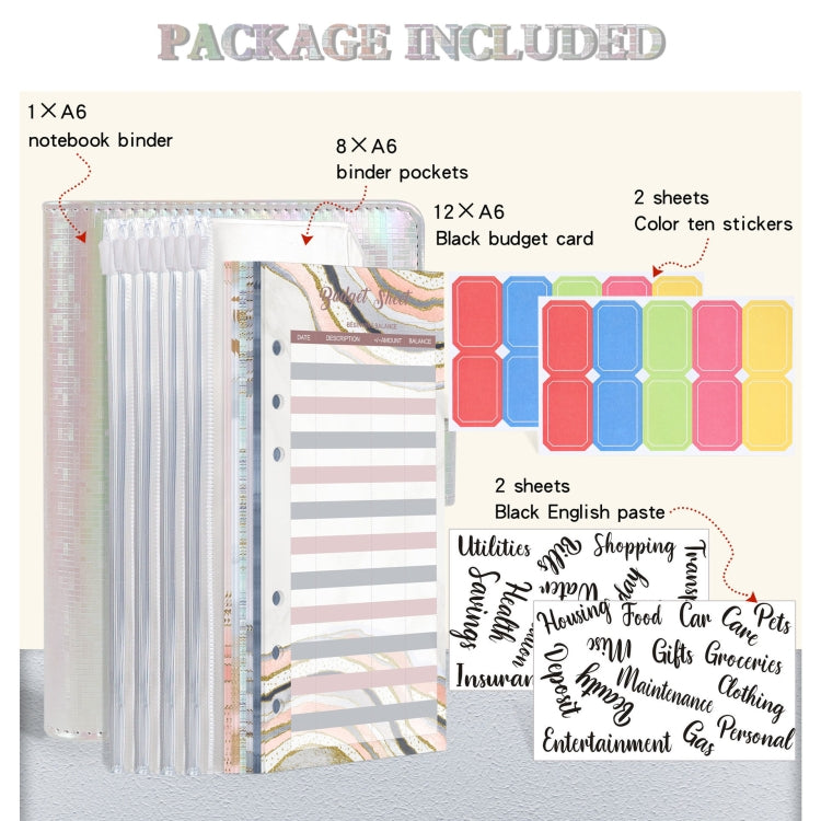 A6 Illusion Magic Square Loose-leaf PU Notebook Cash Budget Book(Pink)