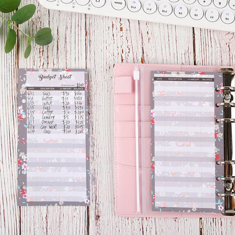 60 Sheets Cash Budget Card Loose-leaf Bookkeeping Replacement Core(Small Floral)