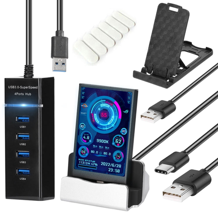 3.5 Inch IPS View All Computer Monitor USB Chassis Vice Screen Set 2 (Black)