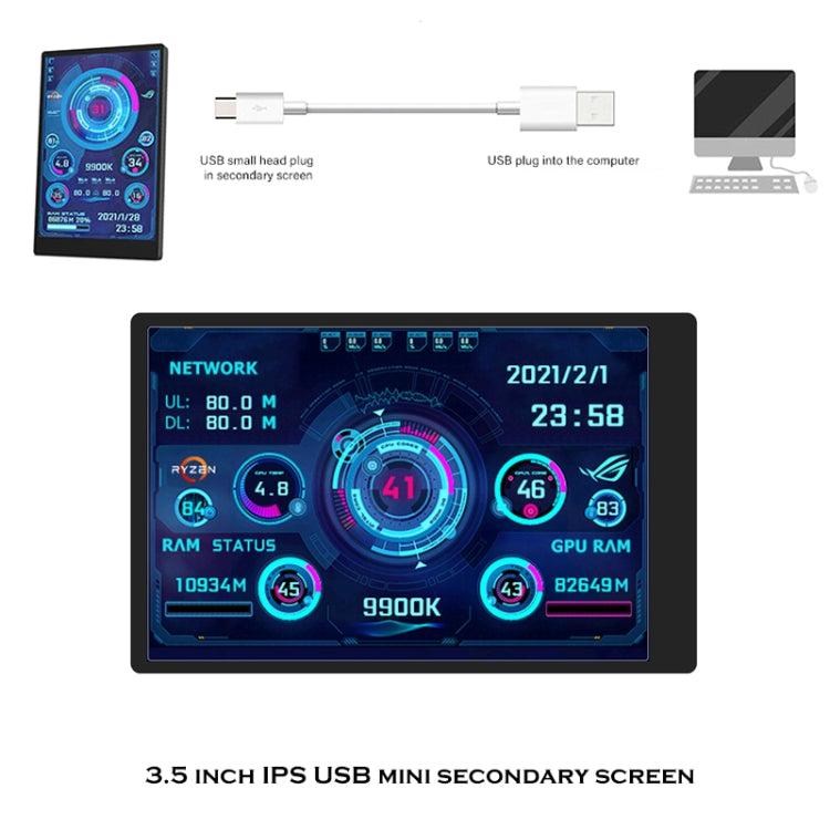 3.5 Inch IPS View All Computer Monitor USB Chassis Vice Screen Set 2 (Black)
