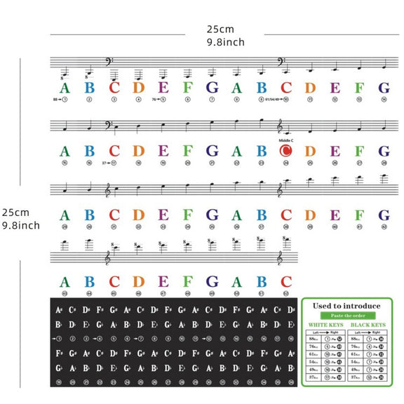 QT-0302 5PCS Children Piano Keyboard Color Stickers Musical Instrument Accessories