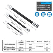 3 PCS/Set 1/4-3/8-1/2 Sleeve Extension Bendable Universal Joint Rod, Color: Black